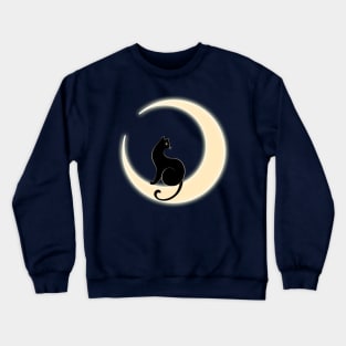 Night cat on the moon Crewneck Sweatshirt